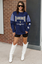 GEORGE WASHINGTON REVOLUTIONARIES SHINING SPIRIT CREWNECK FLEECE WITH JERSEY MESH CONTRASTING SHOULDER INSERT AND RIBBED CUFFS AND WAISTBAND