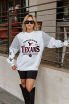 HOUSTON TEXANS SWEET MOVES CREWNECK FLEECE WITH JERSEY MESH CONTRASTING SHOULDER INSERT