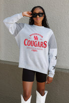 HOUSTON COUGARS SWEET MOVES CREWNECK FLEECE WITH JERSEY MESH CONTRASTING SHOULDER INSERT