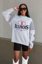 ILLINOIS FIGHTING ILLINI SWEET MOVES CREWNECK FLEECE WITH JERSEY MESH CONTRASTING SHOULDER INSERT