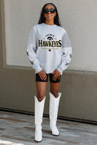 IOWA HAWKEYES SWEET MOVES CREWNECK FLEECE WITH JERSEY MESH CONTRASTING SHOULDER INSERT