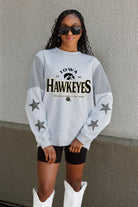 IOWA HAWKEYES SWEET MOVES CREWNECK FLEECE WITH JERSEY MESH CONTRASTING SHOULDER INSERT