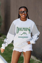 JACKSONVILLE DOLPHINS SHINING SPIRIT CREWNECK FLEECE WITH JERSEY MESH CONTRASTING SHOULDER INSERT AND RIBBED CUFFS AND WAISTBAND