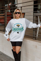 JACKSONVILLE JAGUARS SWEET MOVES CREWNECK FLEECE WITH JERSEY MESH CONTRASTING SHOULDER INSERT