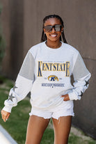 KENT STATE GOLDEN FLASHES SHINING SPIRIT CREWNECK FLEECE WITH JERSEY MESH CONTRASTING SHOULDER INSERT AND RIBBED CUFFS AND WAISTBAND