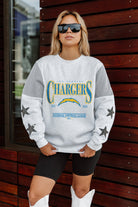 LOS ANGELES CHARGERS SHINING SPIRIT CREWNECK FLEECE WITH JERSEY MESH CONTRASTING SHOULDER INSERT