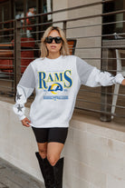 LOS ANGELES RAMS SHINING SPIRIT CREWNECK FLEECE WITH JERSEY MESH CONTRASTING SHOULDER INSERT