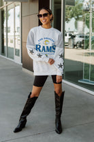 LOS ANGELES RAMS SWEET MOVES CREWNECK FLEECE WITH JERSEY MESH CONTRASTING SHOULDER INSERT