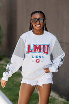 LOYOLA MARYMOUNT LIONS SHINING SPIRIT CREWNECK FLEECE WITH JERSEY MESH CONTRASTING SHOULDER INSERT AND RIBBED CUFFS AND WAISTBAND