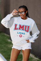 LOYOLA MARYMOUNT LIONS SHINING SPIRIT CREWNECK FLEECE WITH JERSEY MESH CONTRASTING SHOULDER INSERT AND RIBBED CUFFS AND WAISTBAND