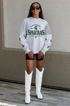 MICHIGAN STATE SPARTANS SWEET MOVES CREWNECK FLEECE WITH JERSEY MESH CONTRASTING SHOULDER INSERT