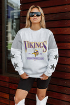 MINNESOTA VIKINGS SHINING SPIRIT CREWNECK FLEECE WITH JERSEY MESH CONTRASTING SHOULDER INSERT