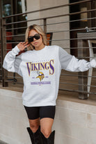 MINNESOTA VIKINGS SHINING SPIRIT CREWNECK FLEECE WITH JERSEY MESH CONTRASTING SHOULDER INSERT