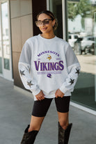 MINNESOTA VIKINGS SWEET MOVES CREWNECK FLEECE WITH JERSEY MESH CONTRASTING SHOULDER INSERT