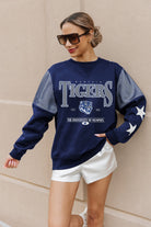 MEMPHIS TIGERS SHINING SPIRIT CREWNECK FLEECE WITH JERSEY MESH CONTRASTING SHOULDER INSERT AND RIBBED CUFFS AND WAISTBAND