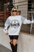 NEW ORLEANS SAINTS SWEET MOVES CREWNECK FLEECE WITH JERSEY MESH CONTRASTING SHOULDER INSERT