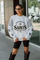 NEW ORLEANS SAINTS SWEET MOVES CREWNECK FLEECE WITH JERSEY MESH CONTRASTING SHOULDER INSERT