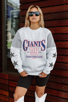 NEW YORK GIANTS SHINING SPIRIT CREWNECK FLEECE WITH JERSEY MESH CONTRASTING SHOULDER INSERT