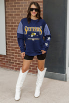 PACE SETTERS SHINING SPIRIT CREWNECK FLEECE WITH JERSEY MESH CONTRASTING SHOULDER INSERT AND RIBBED CUFFS AND WAISTBAND