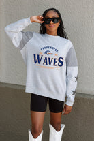 PEPPERDINE WAVES SWEET MOVES CREWNECK FLEECE WITH JERSEY MESH CONTRASTING SHOULDER INSERT