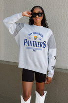 PITTSBURGH PANTHERS SWEET MOVES CREWNECK FLEECE WITH JERSEY MESH CONTRASTING SHOULDER INSERT