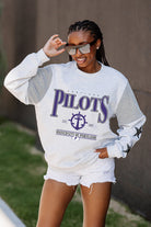 PORTLAND PILOTS SHINING SPIRIT CREWNECK FLEECE WITH JERSEY MESH CONTRASTING SHOULDER INSERT AND RIBBED CUFFS AND WAISTBAND