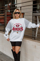 SAN FRANCISCO 49ERS SWEET MOVES CREWNECK FLEECE WITH JERSEY MESH CONTRASTING SHOULDER INSERT