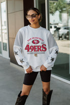 SAN FRANCISCO 49ERS SWEET MOVES CREWNECK FLEECE WITH JERSEY MESH CONTRASTING SHOULDER INSERT