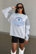 SPELMAN COLLEGE JAGUARS SWEET MOVES CREWNECK FLEECE WITH JERSEY MESH CONTRASTING SHOULDER INSERT