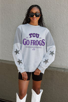 TCU HORNED FROGS SWEET MOVES CREWNECK FLEECE WITH JERSEY MESH CONTRASTING SHOULDER INSERT