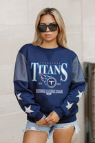 TENNESSEE TITANS SHINING SPIRIT CREWNECK FLEECE WITH JERSEY MESH CONTRASTING SHOULDER INSERT