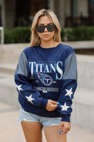 TENNESSEE TITANS SHINING SPIRIT CREWNECK FLEECE WITH JERSEY MESH CONTRASTING SHOULDER INSERT