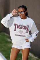 TEXAS SOUTHERN TIGERS SHINING SPIRIT CREWNECK FLEECE WITH JERSEY MESH CONTRASTING SHOULDER INSERT AND RIBBED CUFFS AND WAISTBAND