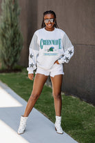 TULANE GREEN WAVE SHINING SPIRIT CREWNECK FLEECE WITH JERSEY MESH CONTRASTING SHOULDER INSERT AND RIBBED CUFFS AND WAISTBAND