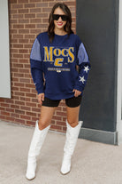 CHATTANOOGA MOCS SHINING SPIRIT CREWNECK FLEECE WITH JERSEY MESH CONTRASTING SHOULDER INSERT AND RIBBED CUFFS AND WAISTBAND