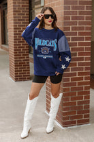 VILLANOVA WILDCATS SHINING SPIRIT CREWNECK FLEECE WITH JERSEY MESH CONTRASTING SHOULDER INSERT AND RIBBED CUFFS AND WAISTBAND