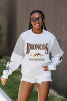 WESTERN MICHIGAN BRONCOS SHINING SPIRIT CREWNECK FLEECE WITH JERSEY MESH CONTRASTING SHOULDER INSERT AND RIBBED CUFFS AND WAISTBAND