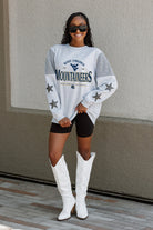 WEST VIRGINIA MOUNTAINEERS SWEET MOVES CREWNECK FLEECE WITH JERSEY MESH CONTRASTING SHOULDER INSERT