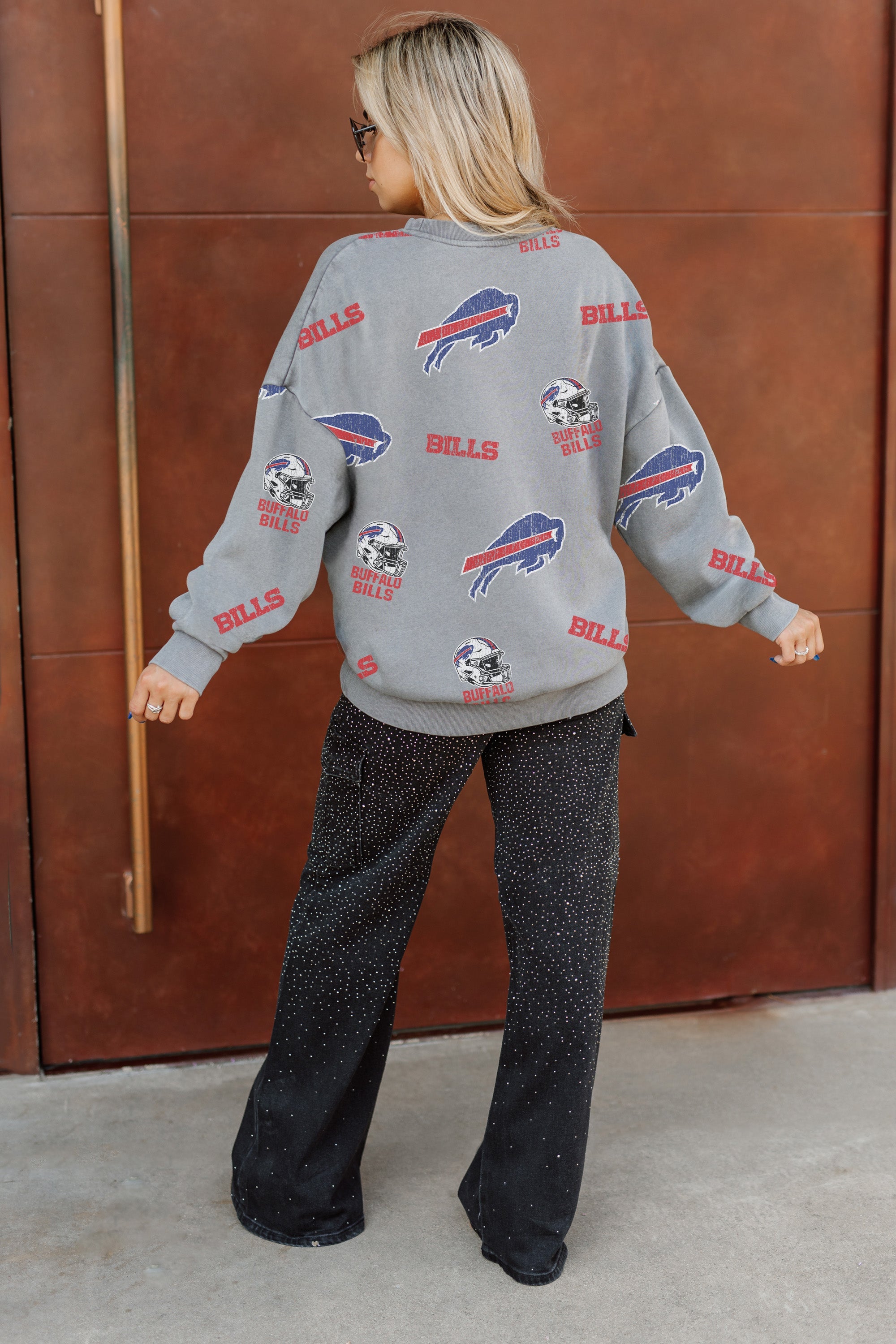 BUFFALO BILLS PLAYBACK VINTAGE WASH OVERSIZED CREWNECK FLEECE