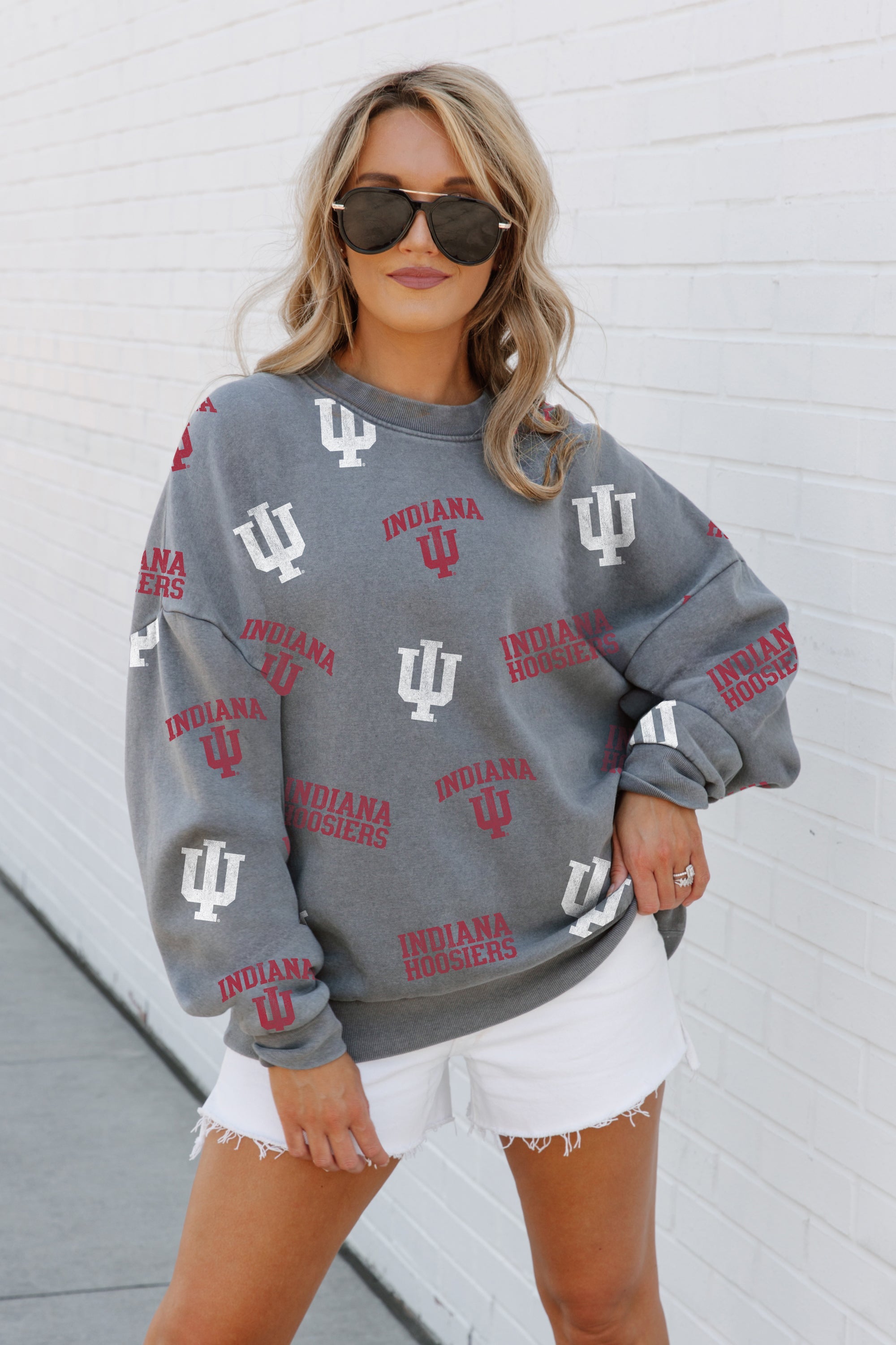 INDIANA HOOSIERS PLAYBACK VINTAGE WASH OVERSIZED CREWNECK FLEECE