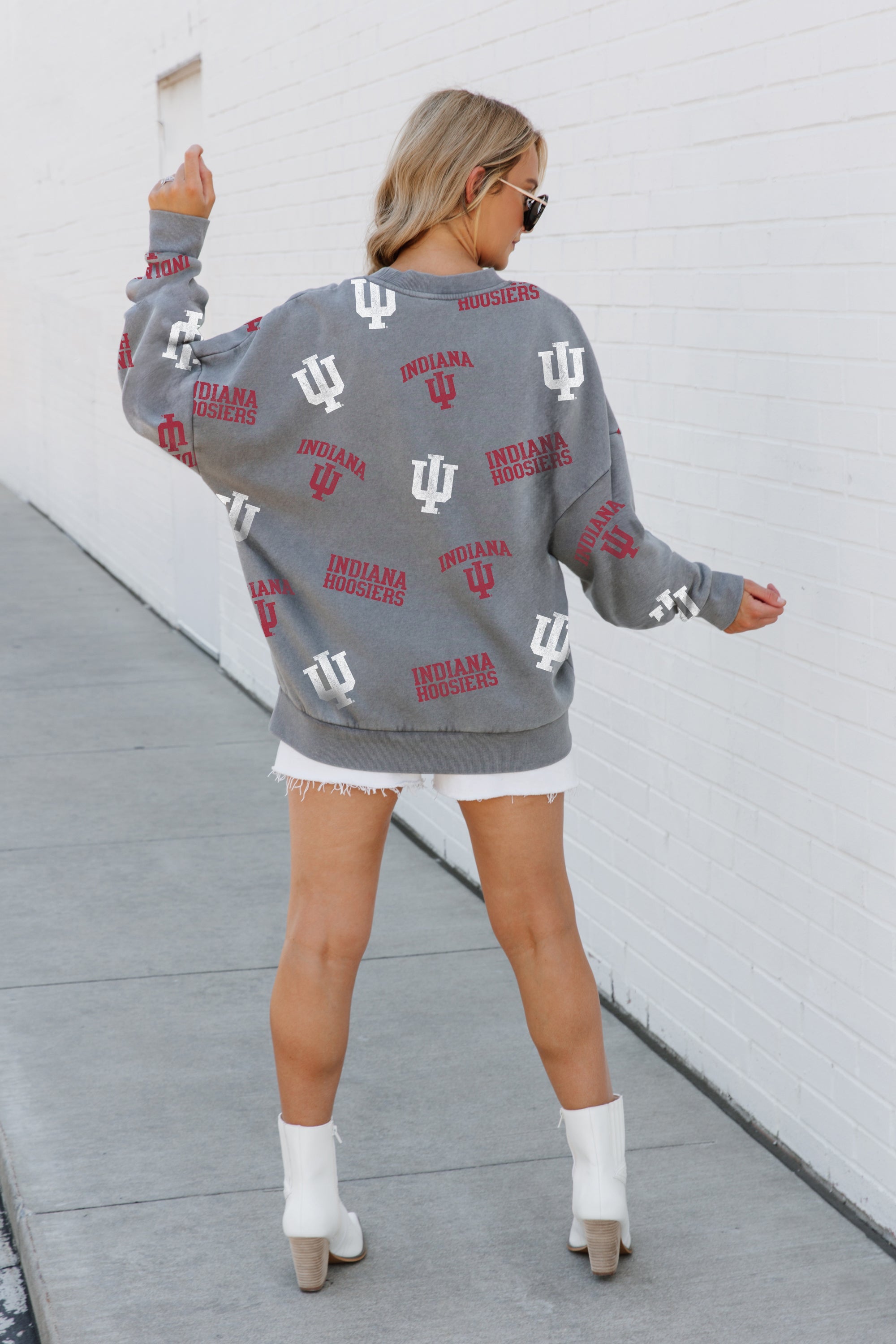 INDIANA HOOSIERS PLAYBACK VINTAGE WASH OVERSIZED CREWNECK FLEECE