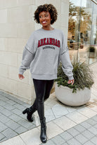 ARKANSAS RAZORBACKS COMPETITIVE EDGE FLEECE PULLOVER WITH JEWEL SLEEVE EMBELLISHMENTS