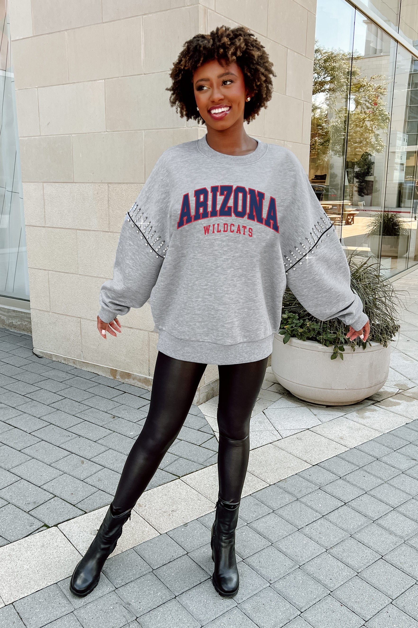 ARIZONA WILDCATS COMPETITIVE EDGE FLEECE PULLOVER WITH JEWEL SLEEVE EMBELLISHMENTS