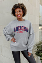 ARIZONA WILDCATS COMPETITIVE EDGE FLEECE PULLOVER WITH JEWEL SLEEVE EMBELLISHMENTS