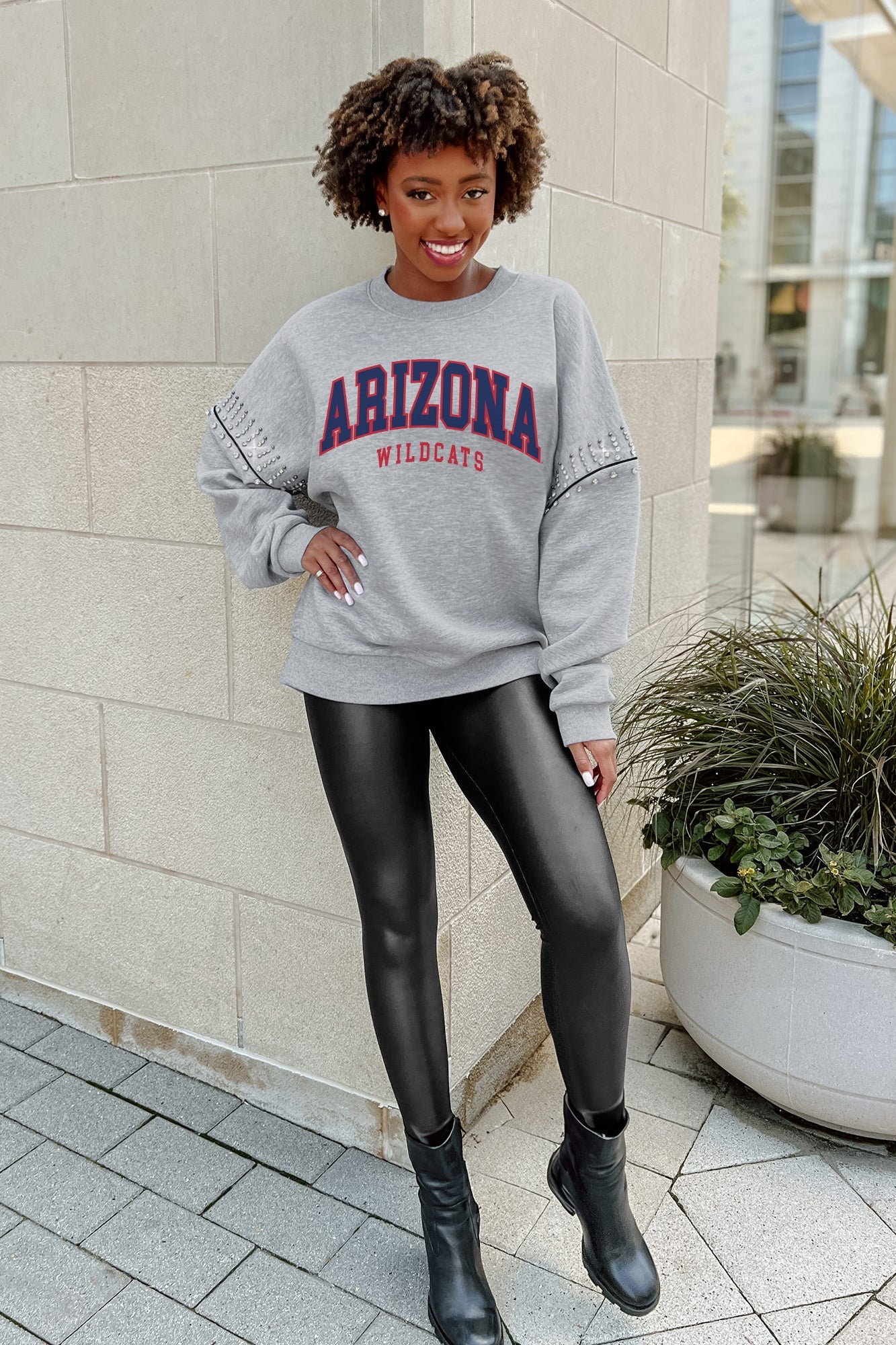 ARIZONA WILDCATS COMPETITIVE EDGE FLEECE PULLOVER WITH JEWEL SLEEVE EMBELLISHMENTS