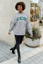 COASTAL CAROLINA CHANTICLEERS COMPETITIVE EDGE FLEECE PULLOVER WITH JEWEL SLEEVE EMBELLISHMENTS