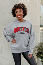 HOUSTON COUGARS COMPETITIVE EDGE FLEECE PULLOVER WITH JEWEL SLEEVE EMBELLISHMENTS