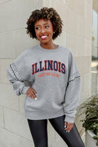 ILLINOIS FIGHTING ILLINI COMPETITIVE EDGE FLEECE PULLOVER WITH JEWEL SLEEVE EMBELLISHMENTS