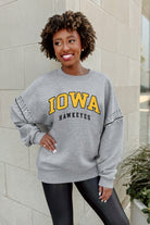 IOWA HAWKEYES COMPETITIVE EDGE FLEECE PULLOVER WITH JEWEL SLEEVE EMBELLISHMENTS