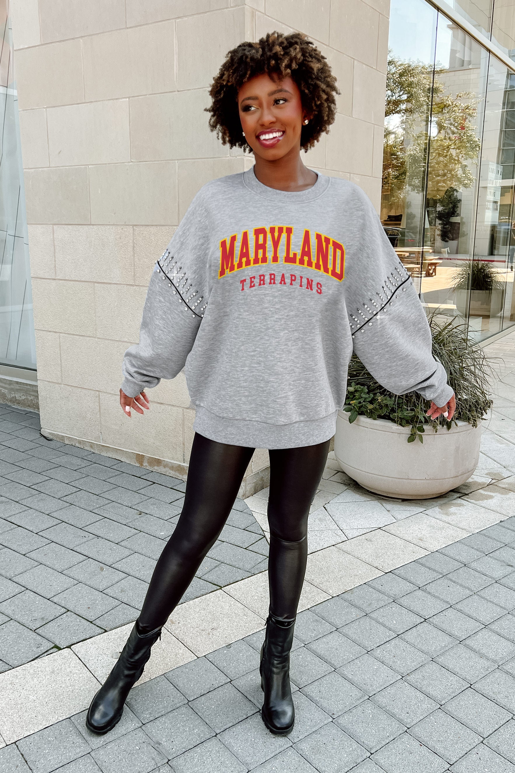 MARYLAND TERRAPINS COMPETITIVE EDGE FLEECE PULLOVER WITH JEWEL SLEEVE EMBELLISHMENTS